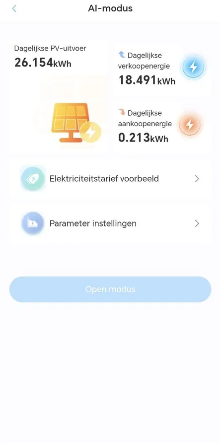 App-scherm met de dagelijkse opbrengst van de zonnepanelen