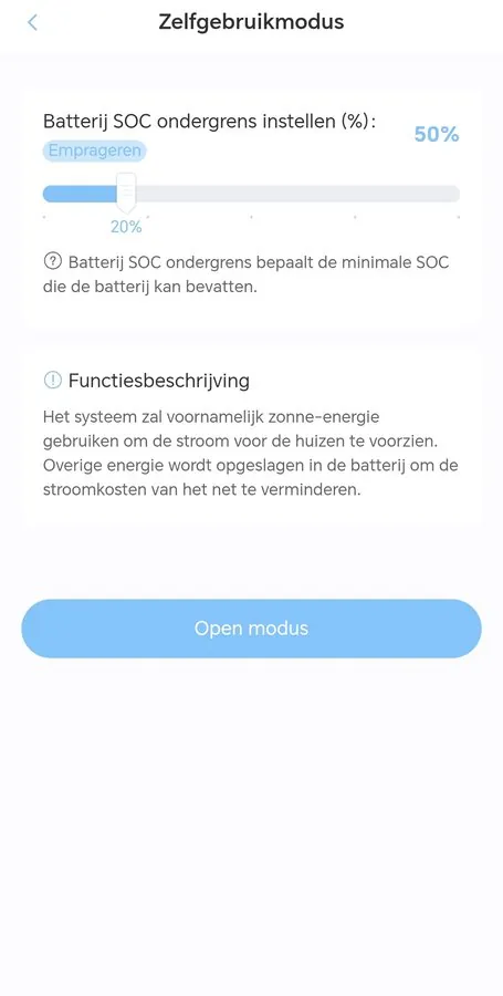 App-scherm waarin je instelt hoeveel van de batterij gereserveerd blijft