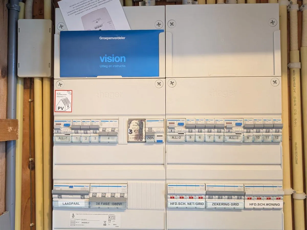 Uitgebreide groepenkast met gelabelde groepen, opgeleverd door Laadspot